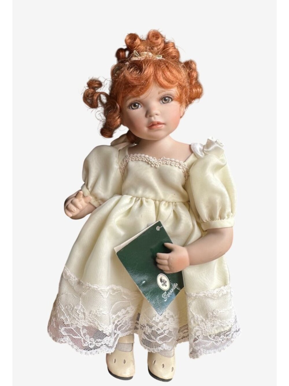 Geppeddo Collectible Porcelain Doll Danielle Red Hair Lace Dress 13" Vintage